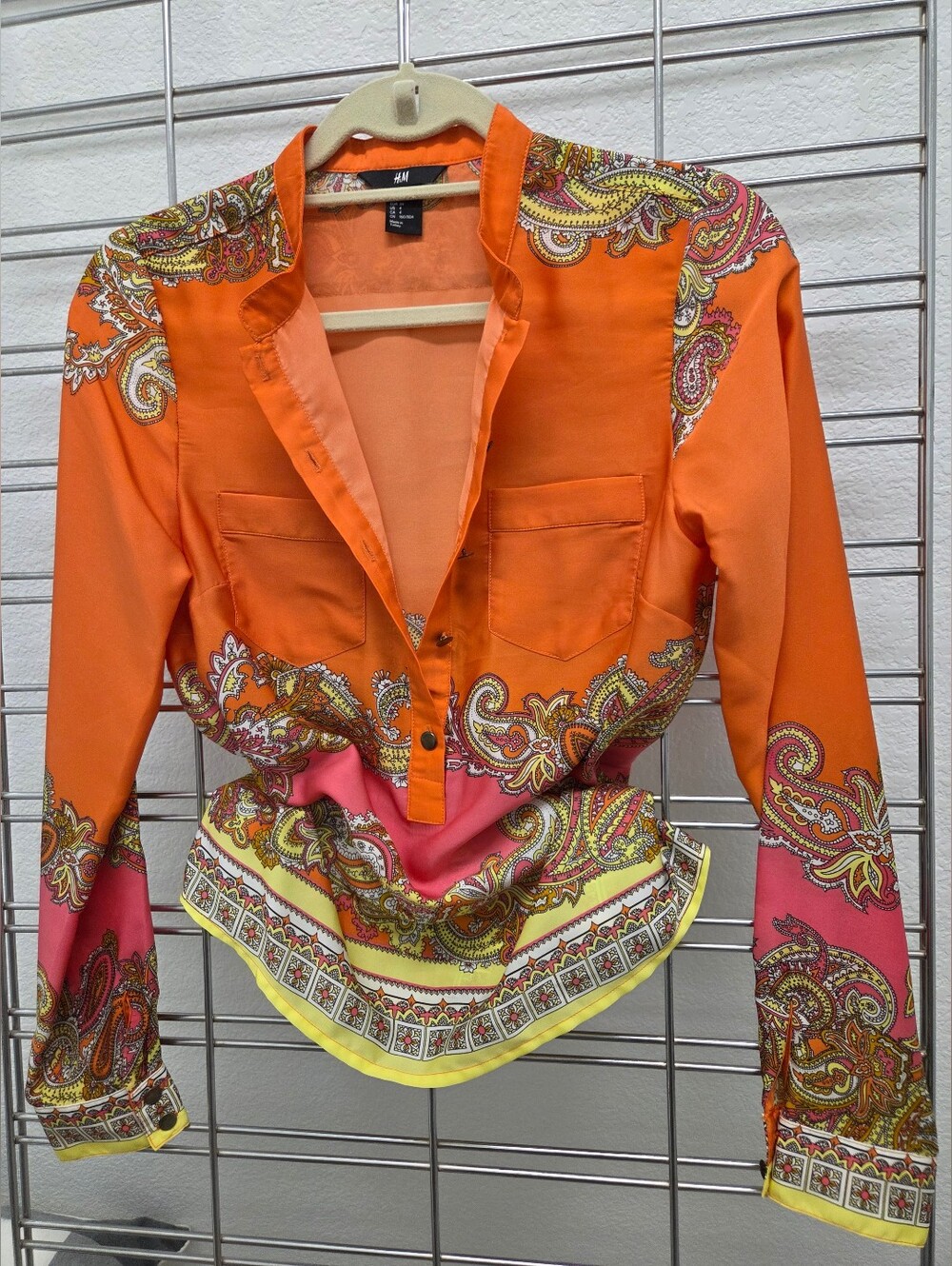 H&M Orange Paisley Button-Front Women's Blouse